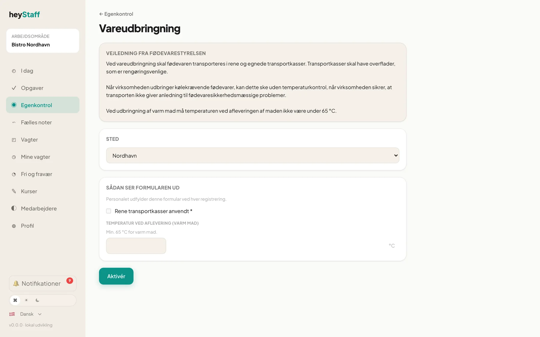 Aktivering af Vareudbringning med vejledning, sted og formularforhåndsvisning