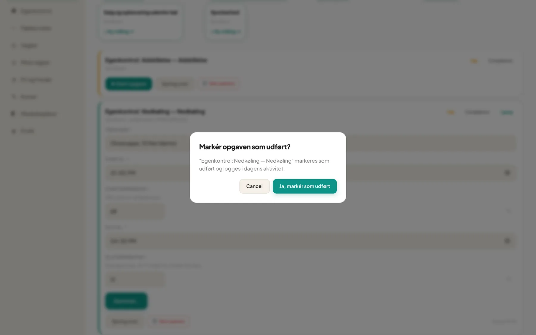 Confirmation dialog before a self-check task is marked as done