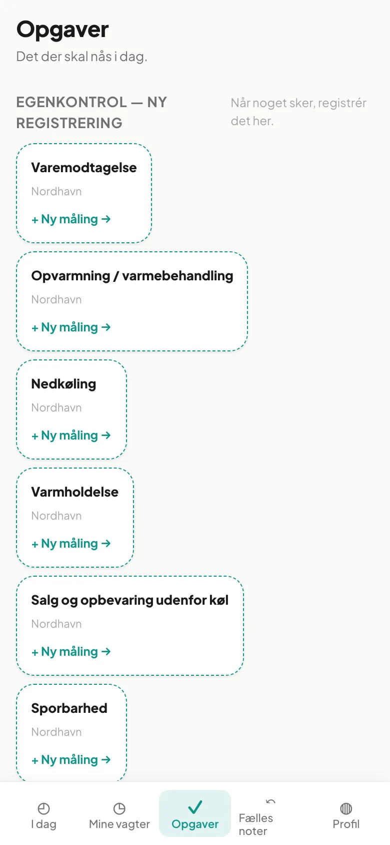 The task list on a phone with buttons for new registrations