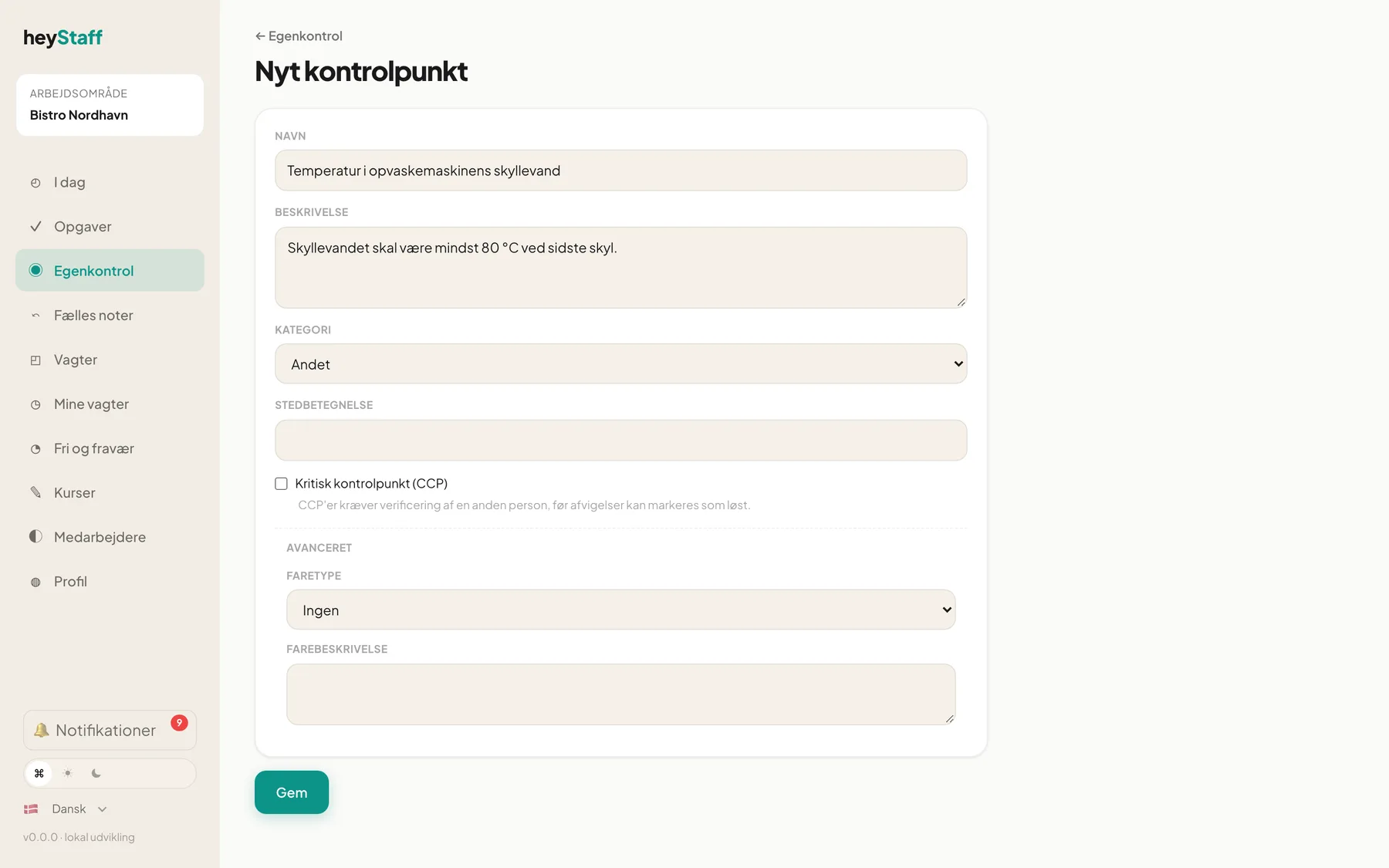 Formularen Nyt kontrolpunkt