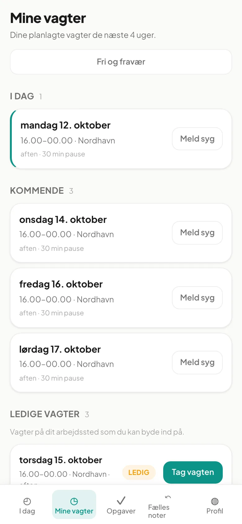 My shifts on mobile
