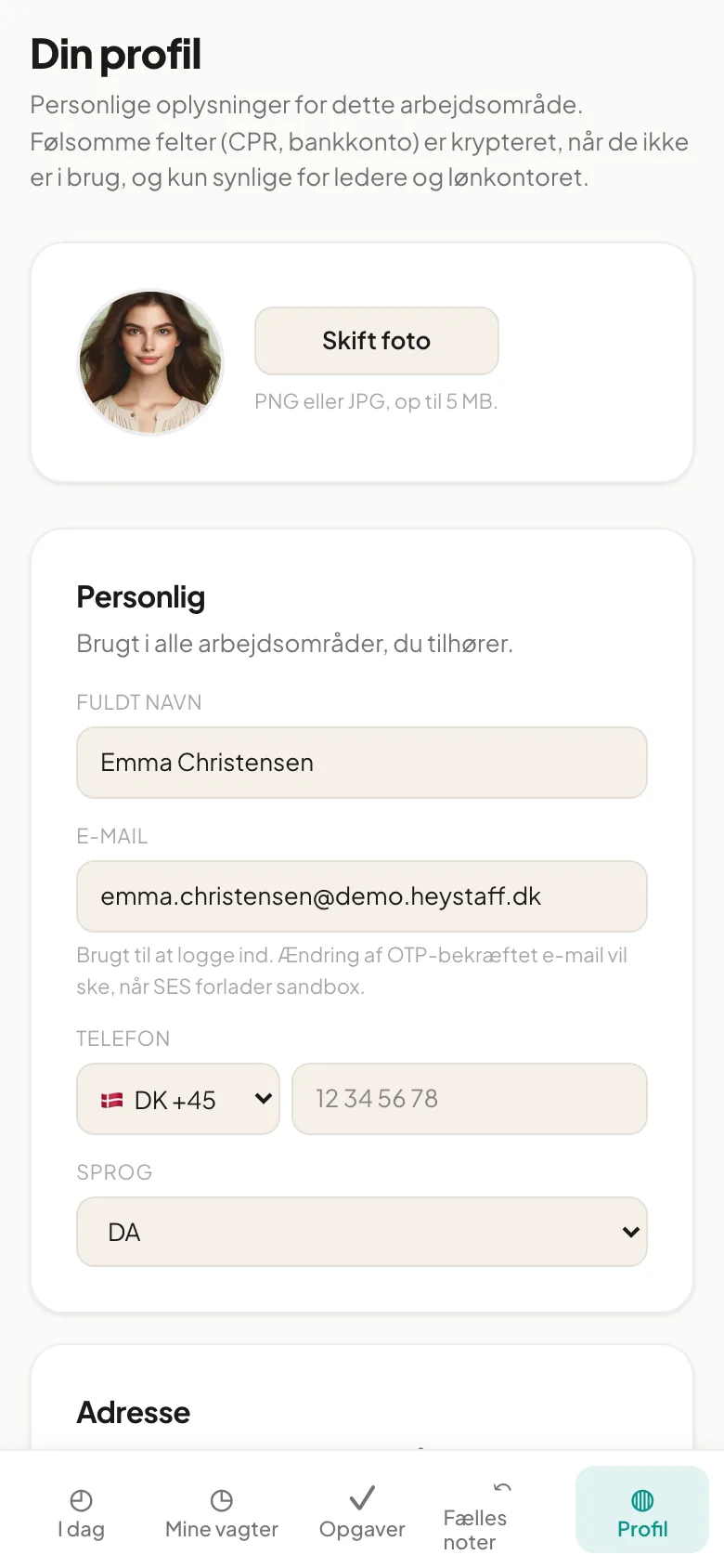 The profile page on mobile