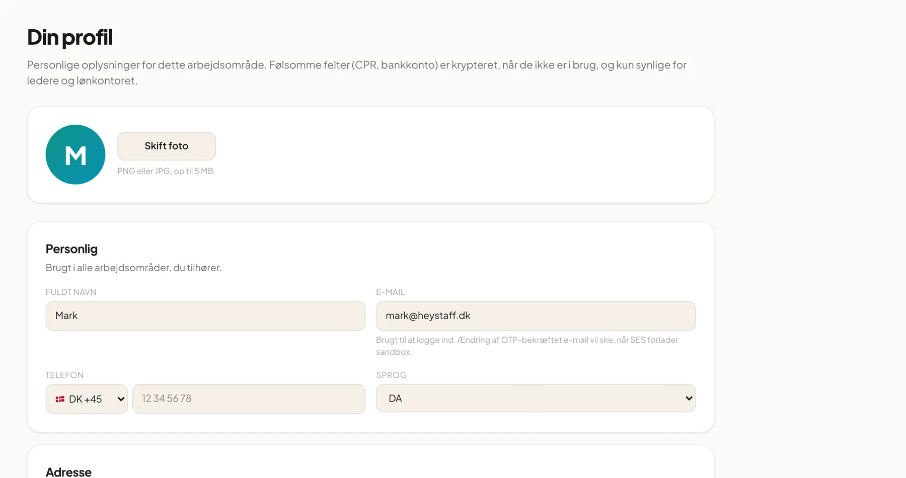 Profilsiden på computer