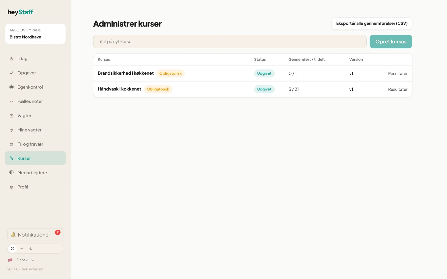 Manage courses with the list of courses