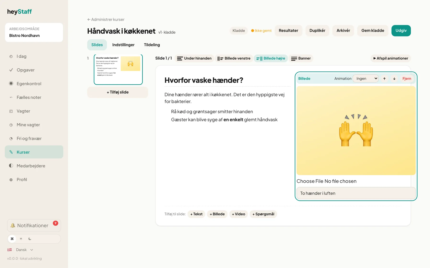 Editoren med sliderække, lærred og layoutknapper