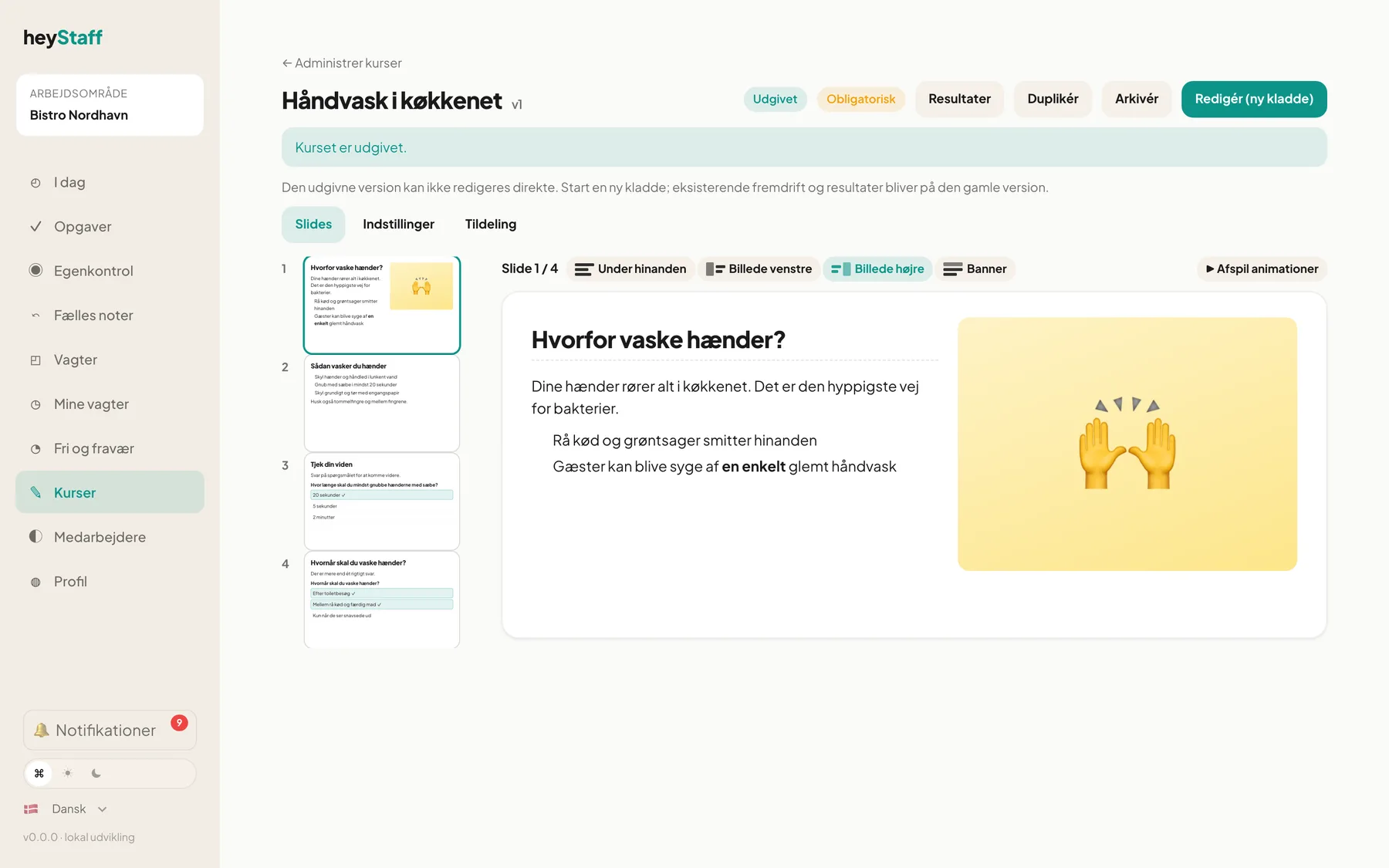 Udgivet kursus med knappen Redigér (ny kladde)