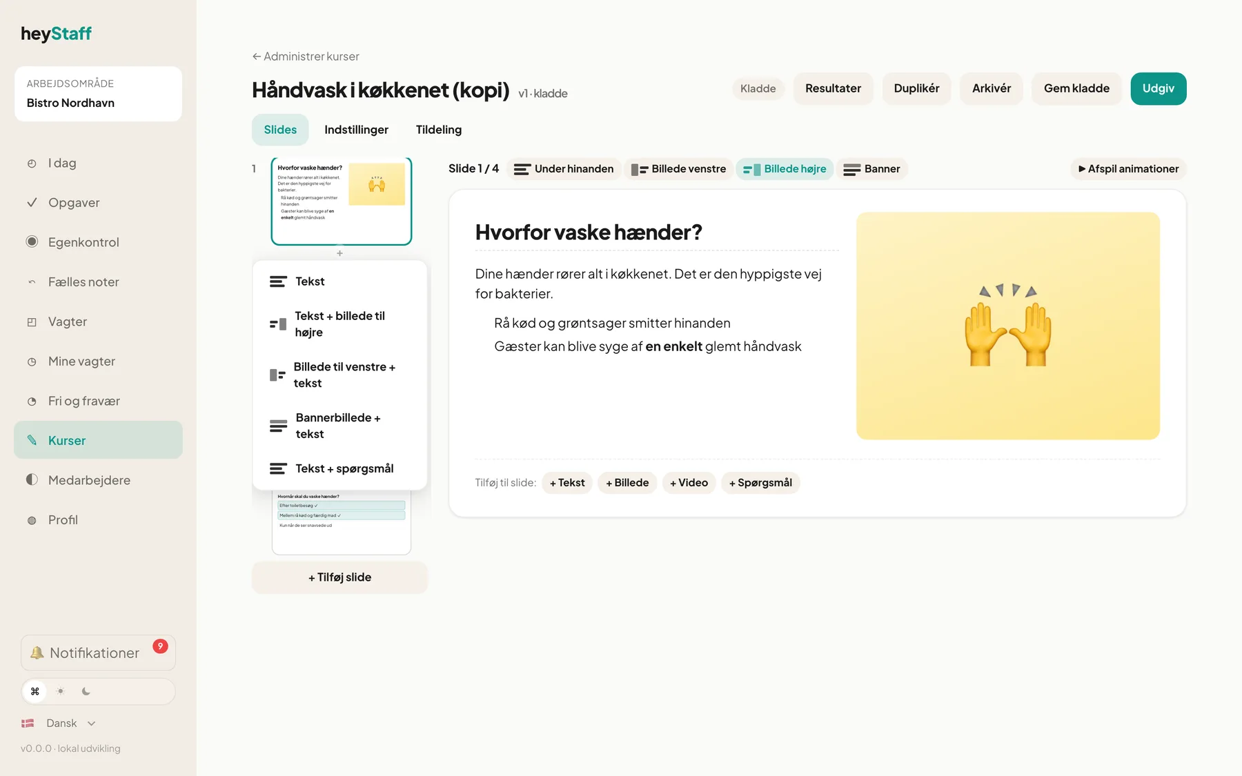 Skabelonvalg ved indsættelse af et slide