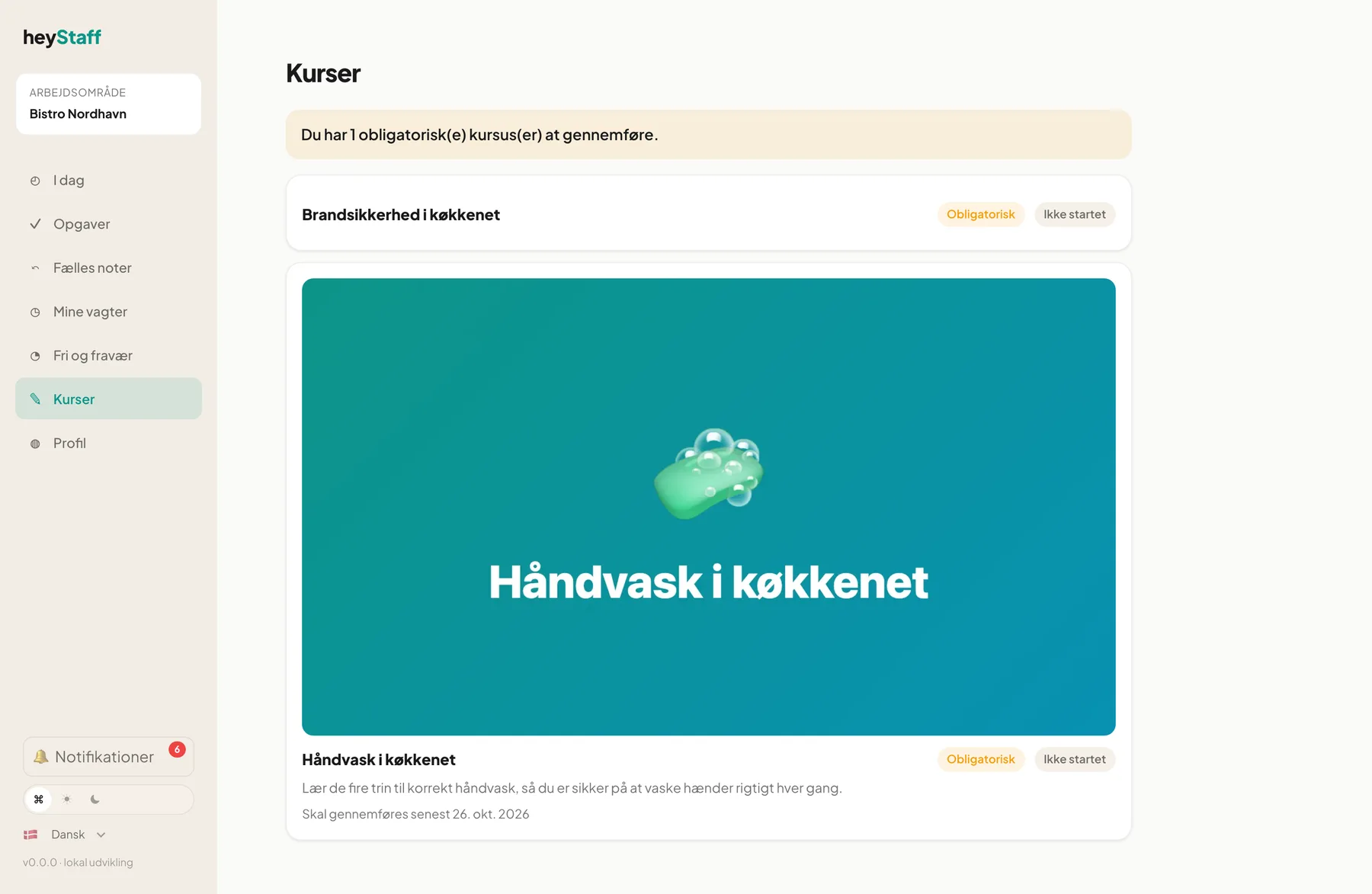 Course overview for an employee with one mandatory course