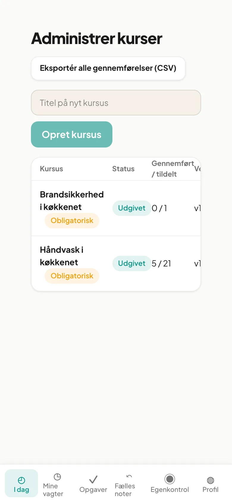 Administrer kurser på mobil