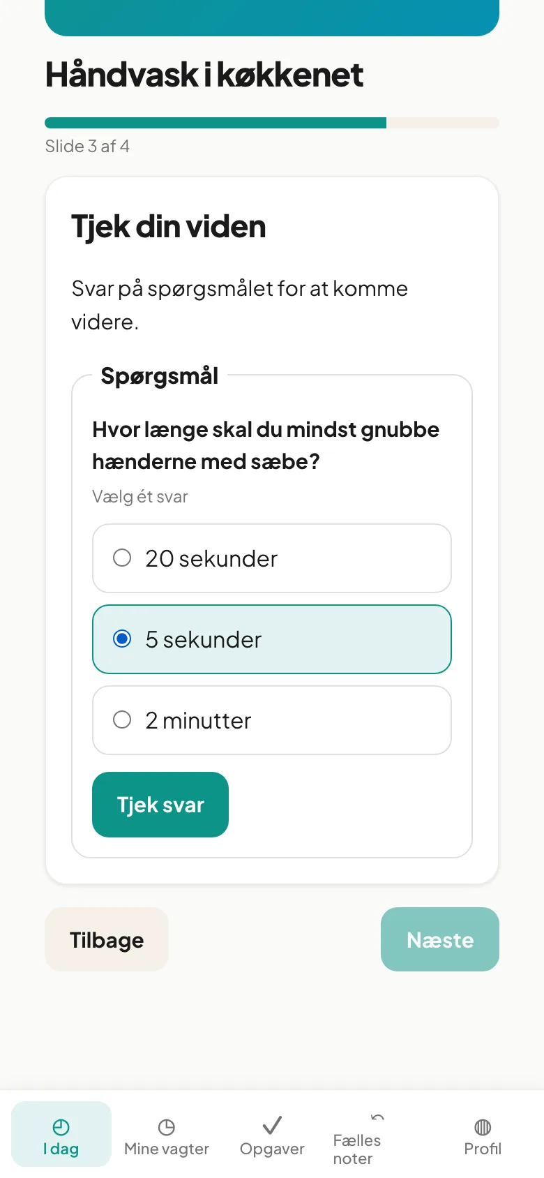 Kursus på mobil med quizspørgsmål