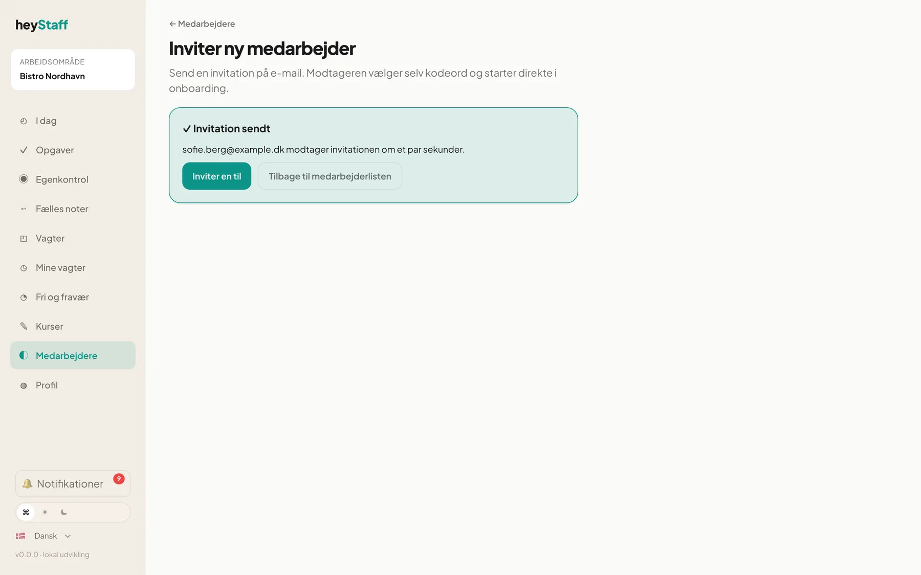 Bekræftelsen Invitation sendt