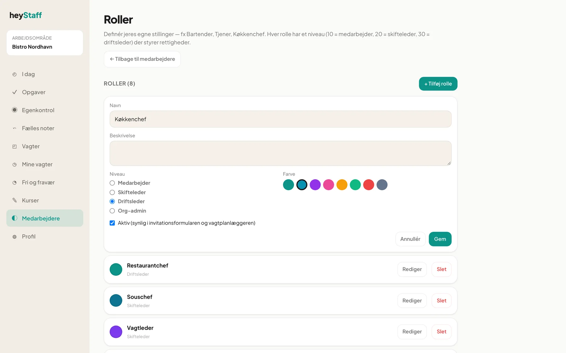Redigering af en eksisterende rolle
