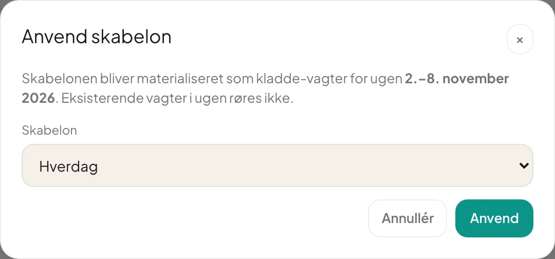 Dialogen Anvend skabelon