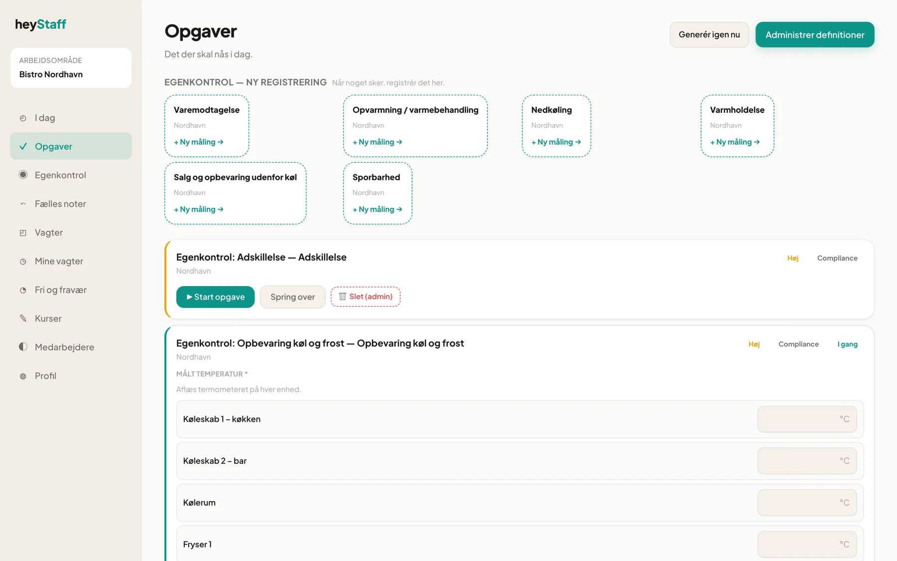Knapper for ledere på Opgaver-siden