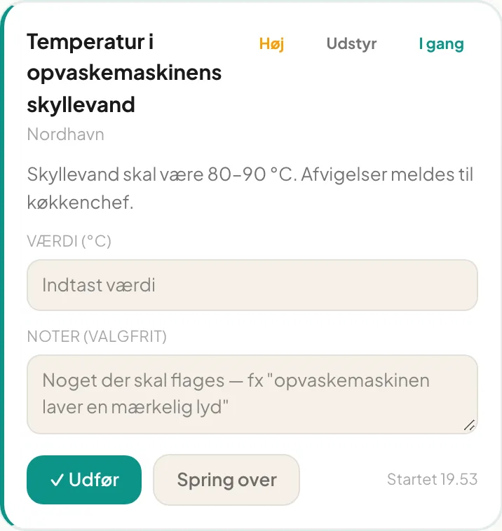 Et opgavekort på mobil